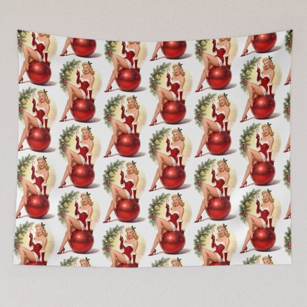 Item preview, Vintage Christmas Pinup Girl on Red Ornament – Retro Holiday Cheesecake Art designed and sold by Lightning-Lace.