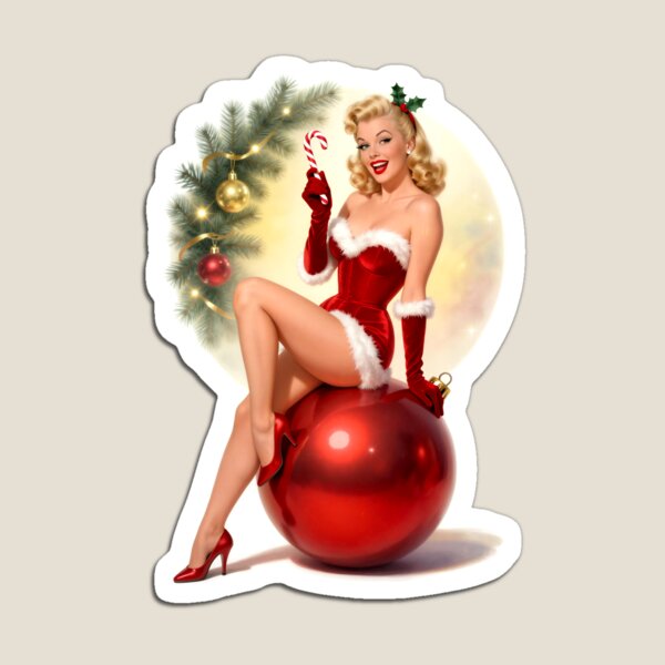 Item preview, Vintage Christmas Pinup Girl on Red Ornament – Retro Holiday Cheesecake Art designed and sold by Lightning-Lace.