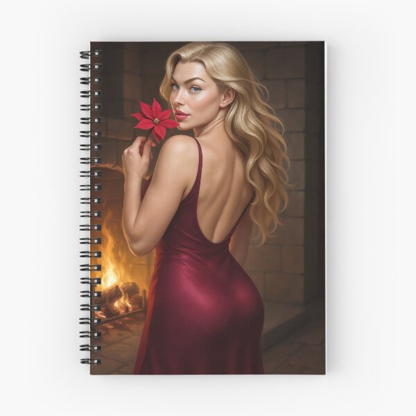 Item preview, Astrid in red gown holds poinsettia near fireplace designed and sold by CathryneDelamort.