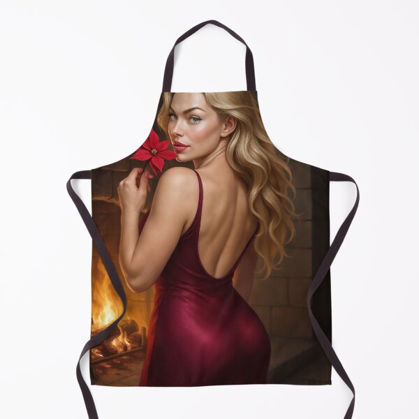 Item preview, Astrid in red gown holds poinsettia near fireplace designed and sold by CathryneDelamort.
