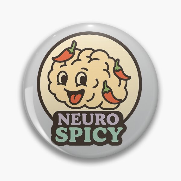 Item preview,  Neuro Spicy – Cute Brain & Chilli Pastel Badge designed and sold by FandomFunStudio.