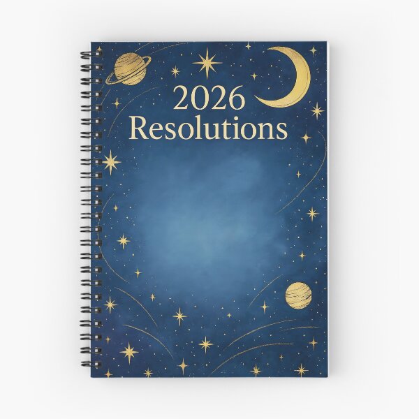 Item preview, 2026 Resolutions – Celestial Blue Gold Moon Planets and Stars Planner designed and sold by EmeraldeaDesign.