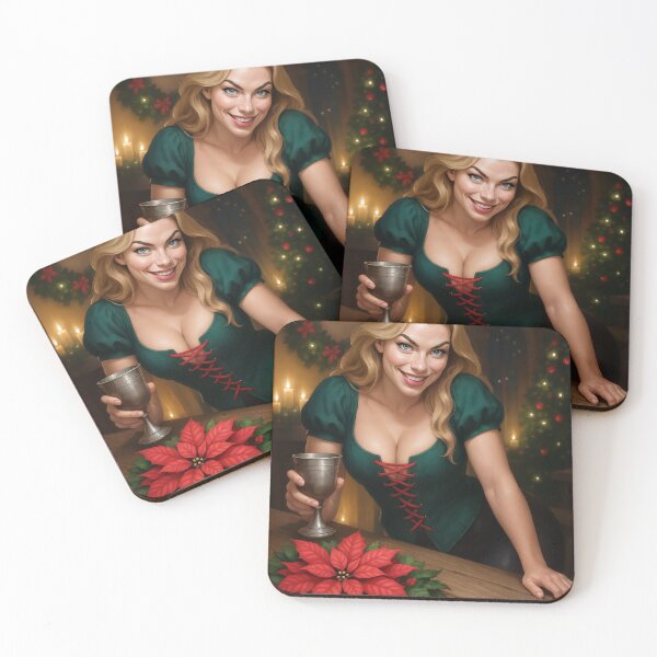 Item preview, Astrid in green corset holds cup with poinsettia designed and sold by CathryneDelamort.