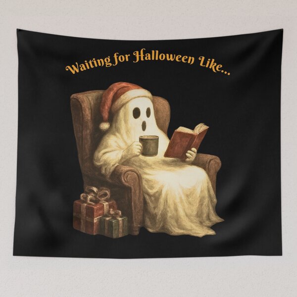 Item preview, Ghost Waiting for Halloween Like… (orange title) designed and sold by BeesNeesTees.