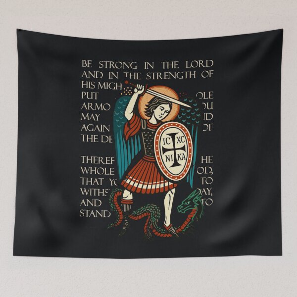 Item preview, ARMOR OF GOD — ST. MICHAEL “IC XC NIKA” SPIRITUAL WARFARE TEE designed and sold by Sanctum Icons.