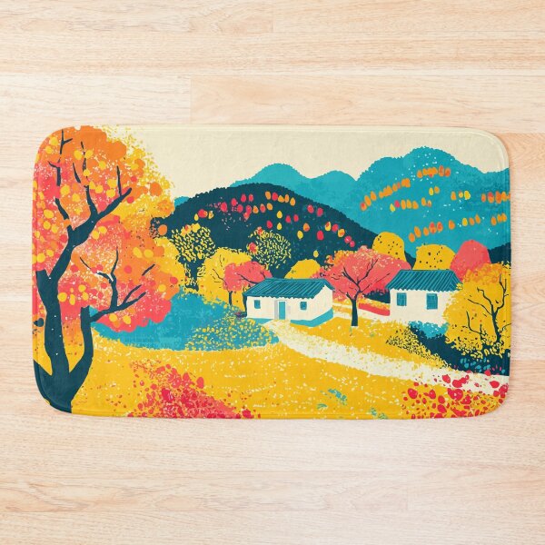 Aperçu de l'œuvre Illustration abstraite minimaliste d'un village d'automne coréen créée et vendue par LVTFCOarts.