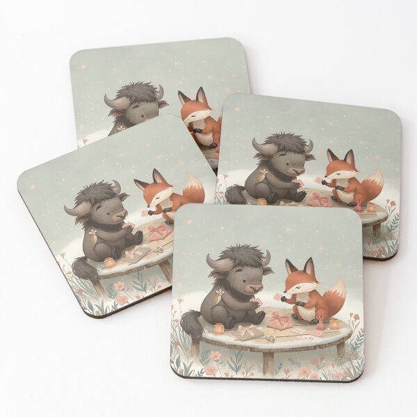Item preview, Valentine’s Buffalo & Fox Couple • Whimsical Heart Trinket Prep Art designed and sold by WildlifeWhimsy.