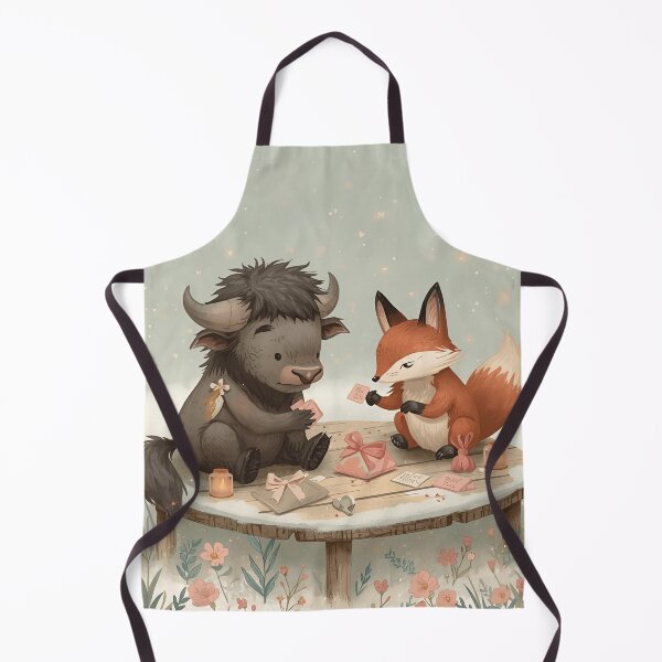Item preview, Valentine’s Buffalo & Fox Couple • Whimsical Heart Trinket Prep Art designed and sold by WildlifeWhimsy.
