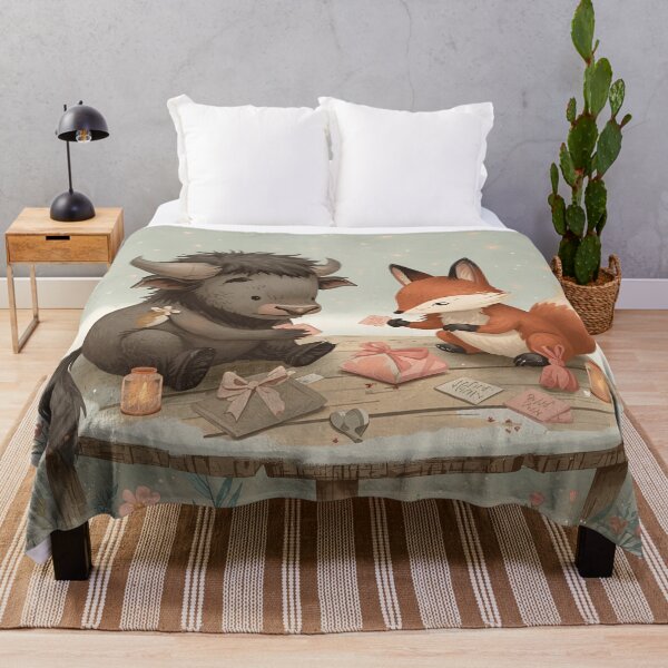 Item preview, Valentine’s Buffalo & Fox Couple • Whimsical Heart Trinket Prep Art designed and sold by WildlifeWhimsy.