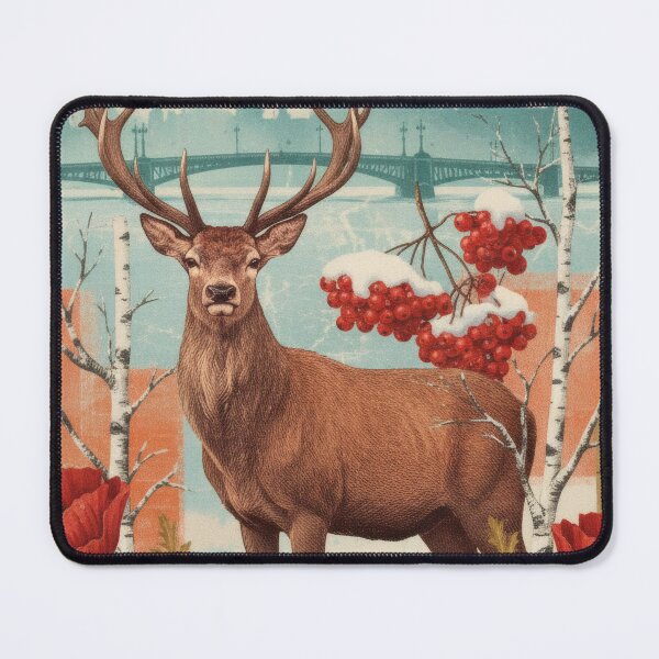 Item preview, Russian deer among birch trees and vintage winter flowers designed and sold by CoffeeinBloom.