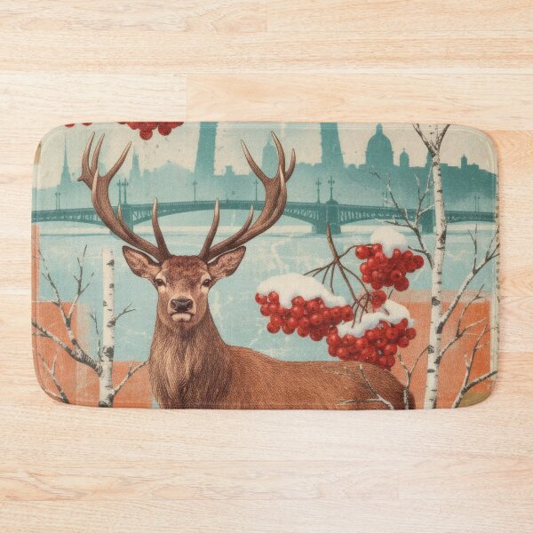 Item preview, Russian deer among birch trees and vintage winter flowers designed and sold by CoffeeinBloom.