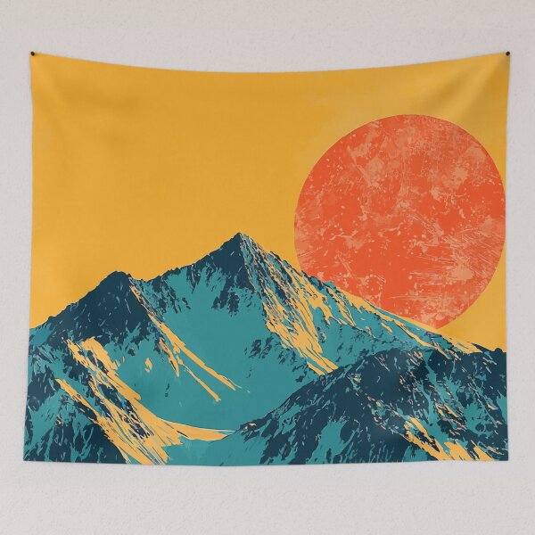 Aperçu de l'œuvre Illustration minimaliste abstraite de la nature au coucher du soleil sur les montagnes jaunes créée et vendue par LVTFCOarts.