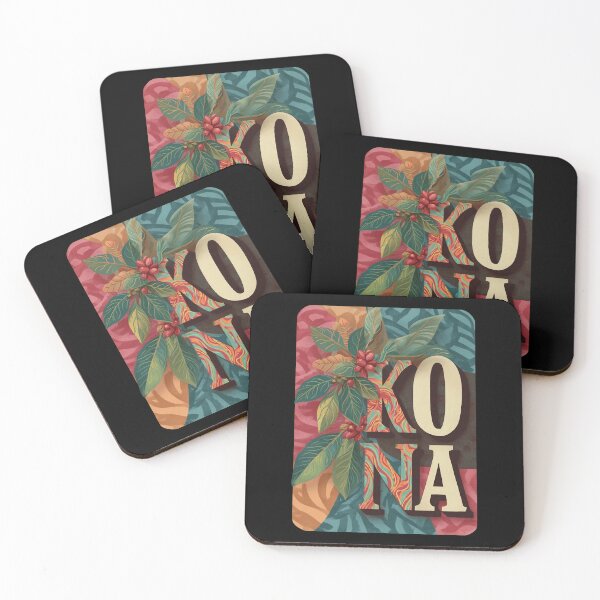 Item preview, Kona Hawaii coffee plant motif with beans – Tropical illustration designed and sold by Meiersbeste.