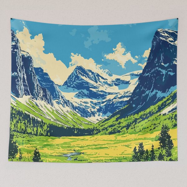 Aperçu de l'œuvre Illustration minimaliste abstraite de la nature des montagnes suisses créée et vendue par LVTFCOarts.