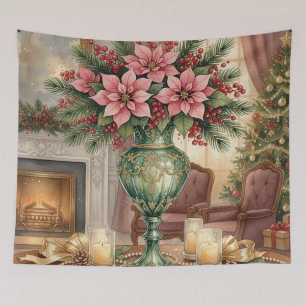 Item preview, Festive Hearth Elegance – Poinsettia Bouquet in an Ornate Emerald Vase designed and sold by Dream Bloom Gallery.