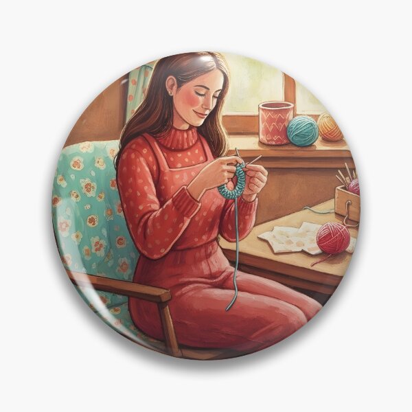 Item preview, Lady Crocheting  in Her Cozy Craftting Room - Crochet Lover designed and sold by Wiss2Arts.