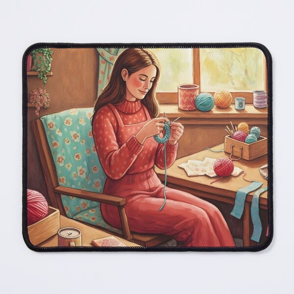 Item preview, Lady Crocheting in Her Cozy Craftting Room - Crochet Lover designed and sold by Wiss2Arts.