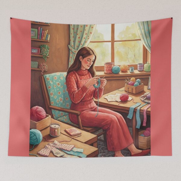 Item preview, Lady Crocheting  in Her Cozy Craftting Room - Crochet Lover designed and sold by Wiss2Arts.