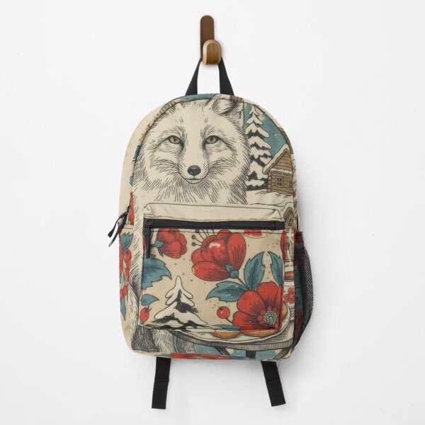 Item preview, Arctic Fox Winter Tea Vintage Folk Collage Poster designed and sold by CoffeeinBloom.