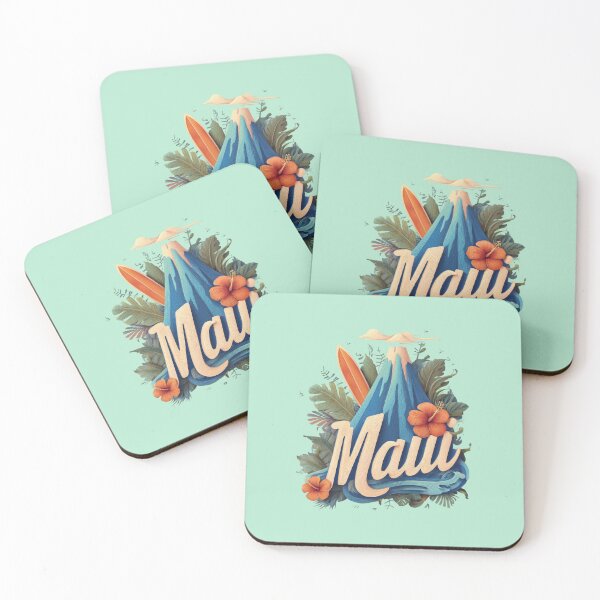 Item preview, Maui Hawaii volcano motif with surfboard, wave and hibiscus designed and sold by Meiersbeste.