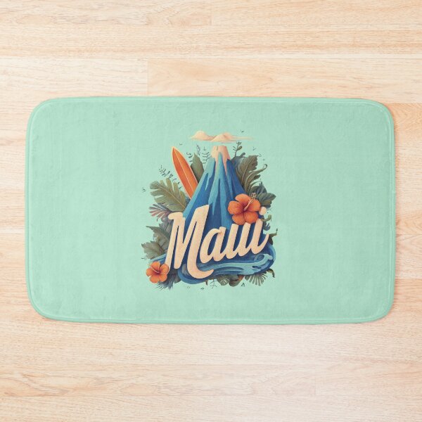Item preview, Maui Hawaii volcano motif with surfboard, wave and hibiscus designed and sold by Meiersbeste.