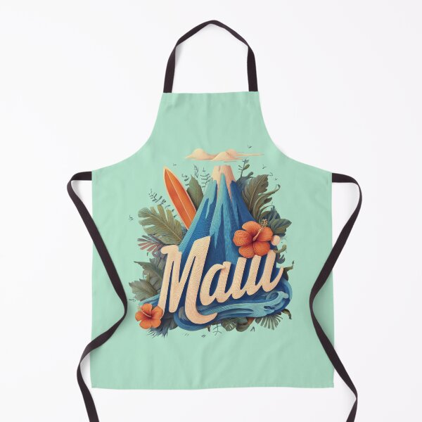 Item preview, Maui Hawaii volcano motif with surfboard, wave and hibiscus designed and sold by Meiersbeste.