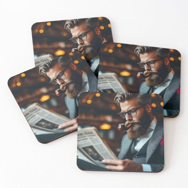 Item preview, bearded man in suit with pipe reading newspaper designed and sold by Nikoleta Vukovic.