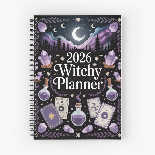 Item preview, 2026 Witchy Planner – Moon Amethyst Black Purple Cover Design designed and sold by EmeraldeaDesign.
