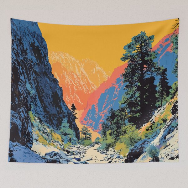 Aperçu de l'œuvre Illustration minimaliste abstraite de la nature au coucher du soleil dans une gorge de montagne créée et vendue par LVTFCOarts.