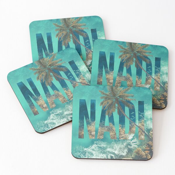 Item preview, Nadi Fiji motif with palm tree, coral reef and turquoise sea designed and sold by Meiersbeste.