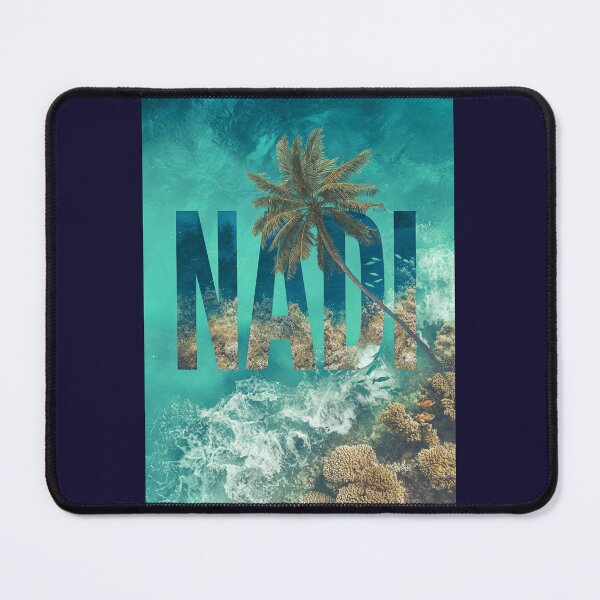 Item preview, Nadi Fiji motif with palm tree, coral reef and turquoise sea designed and sold by Meiersbeste.