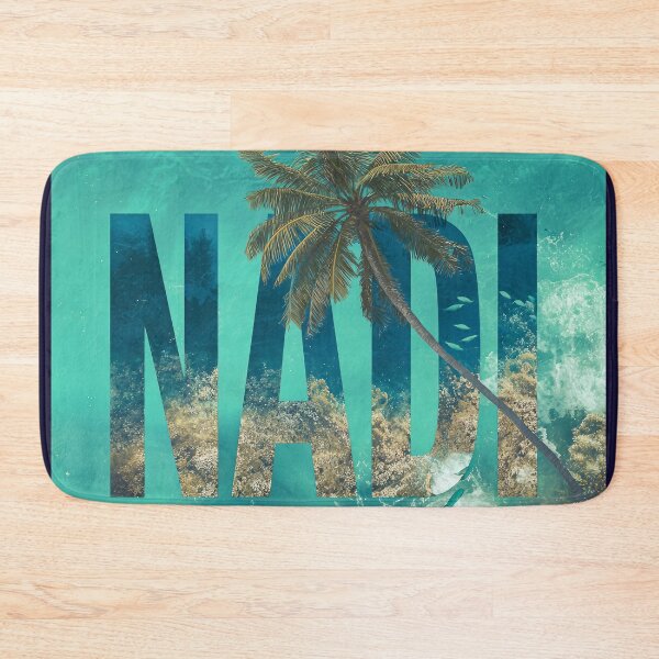 Item preview, Nadi Fiji motif with palm tree, coral reef and turquoise sea designed and sold by Meiersbeste.