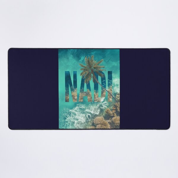 Item preview, Nadi Fiji motif with palm tree, coral reef and turquoise sea designed and sold by Meiersbeste.