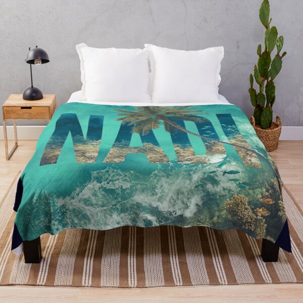Item preview, Nadi Fiji motif with palm tree, coral reef and turquoise sea designed and sold by Meiersbeste.