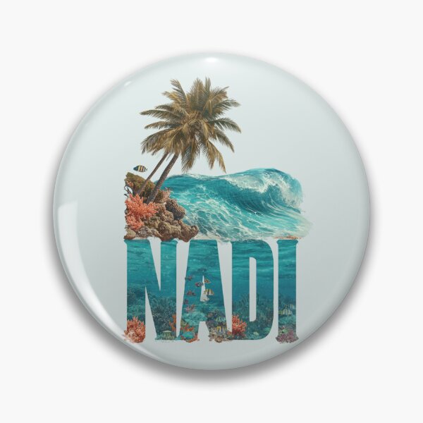 Item preview, Nadi Fiji motif with palm trees, wave and coral reef – Tropical island art designed and sold by Meiersbeste.