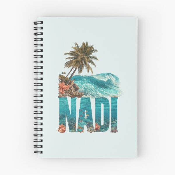 Item preview, Nadi Fiji motif with palm trees, wave and coral reef – Tropical island art designed and sold by Meiersbeste.
