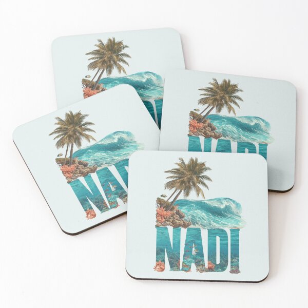 Item preview, Nadi Fiji motif with palm trees, wave and coral reef – Tropical island art designed and sold by Meiersbeste.