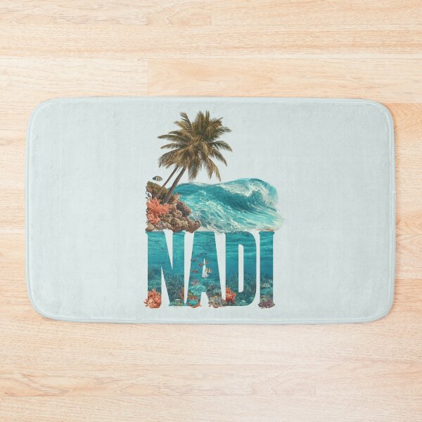 Item preview, Nadi Fiji motif with palm trees, wave and coral reef – Tropical island art designed and sold by Meiersbeste.