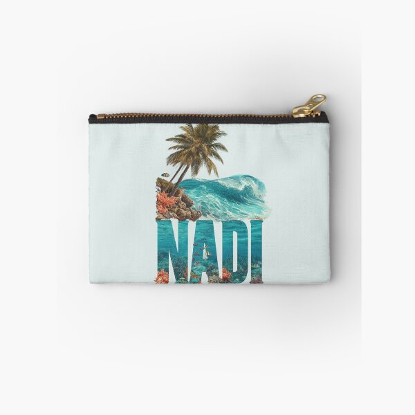 Item preview, Nadi Fiji motif with palm trees, wave and coral reef – Tropical island art designed and sold by Meiersbeste.