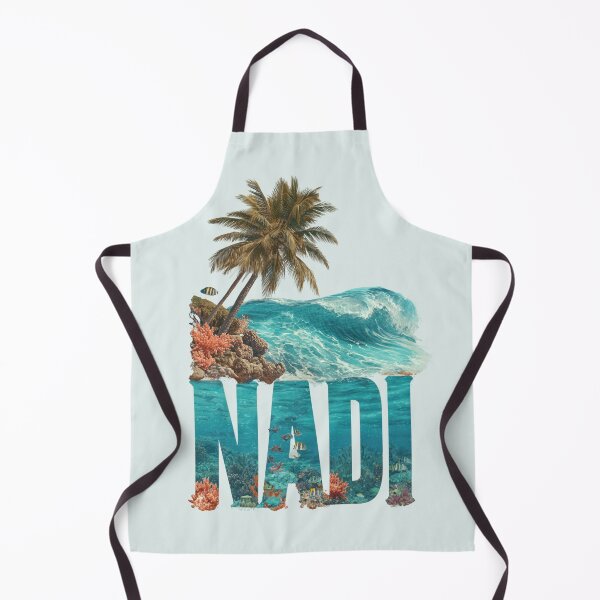 Item preview, Nadi Fiji motif with palm trees, wave and coral reef – Tropical island art designed and sold by Meiersbeste.