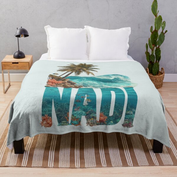 Item preview, Nadi Fiji motif with palm trees, wave and coral reef – Tropical island art designed and sold by Meiersbeste.