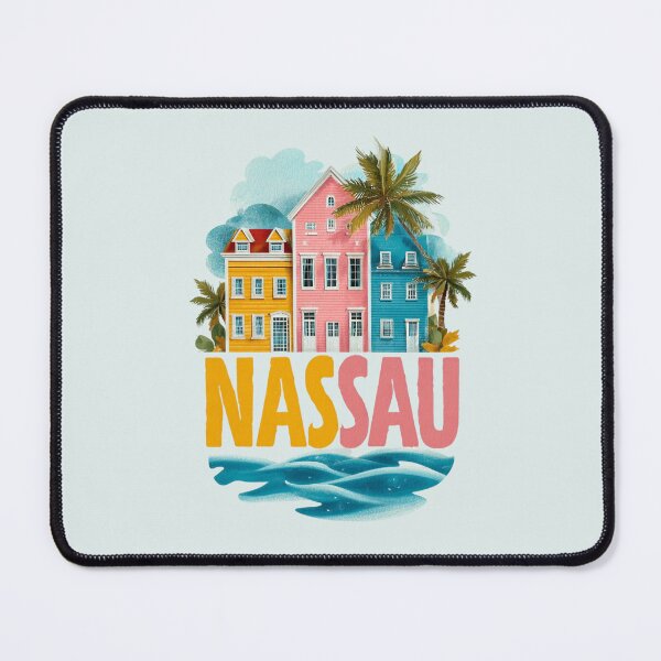Item preview, Nassau Bahamas motif with pastel-colored houses, palm trees and sea designed and sold by Meiersbeste.