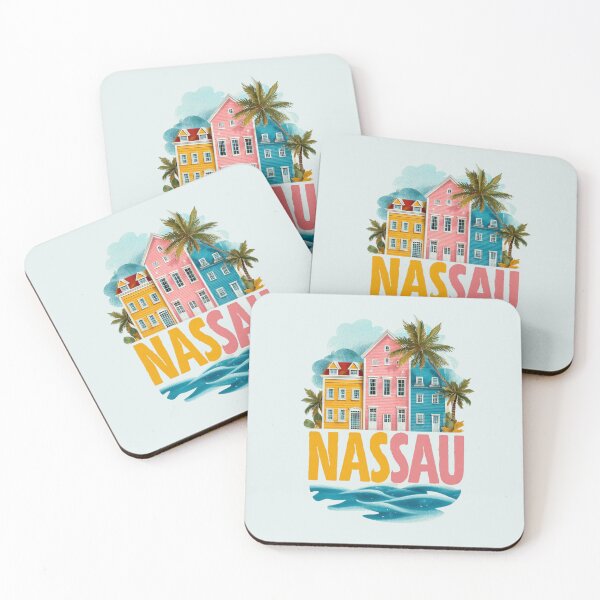 Item preview, Nassau Bahamas motif with pastel-colored houses, palm trees and sea designed and sold by Meiersbeste.