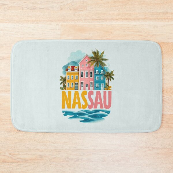 Item preview, Nassau Bahamas motif with pastel-colored houses, palm trees and sea designed and sold by Meiersbeste.