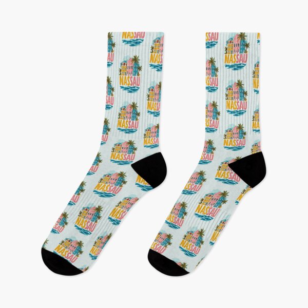Item preview, Nassau Bahamas motif with pastel-colored houses, palm trees and sea designed and sold by Meiersbeste.