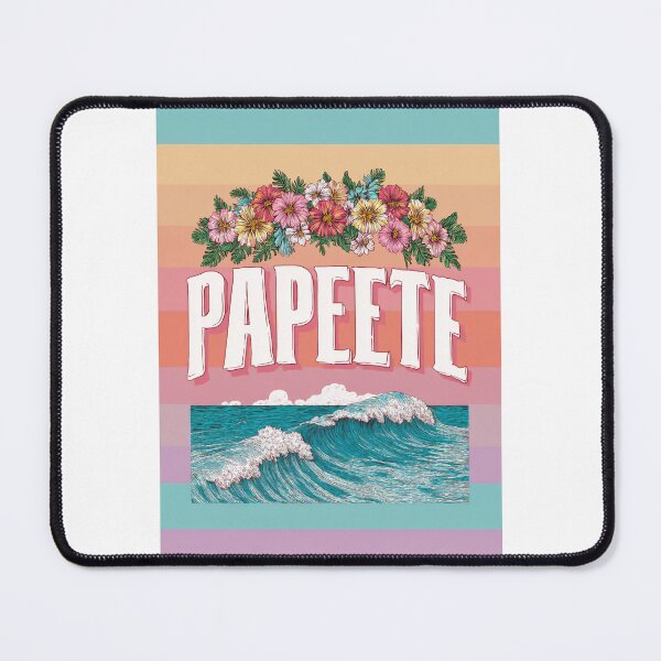 Item preview, Papeete Tahiti motif with flower wreath and waves – Pastel South Seas illustration designed and sold by Meiersbeste.