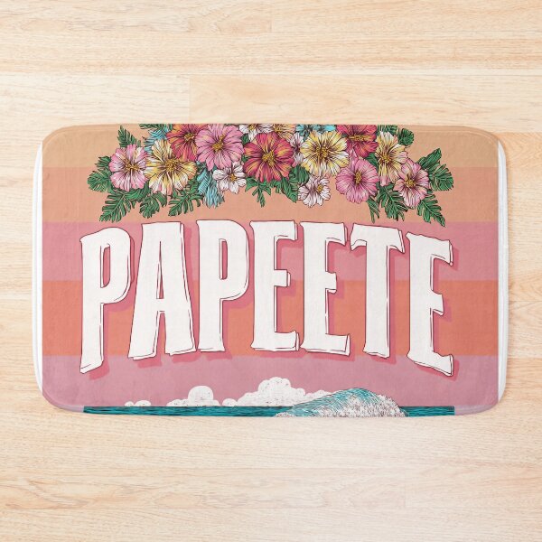 Item preview, Papeete Tahiti motif with flower wreath and waves – Pastel South Seas illustration designed and sold by Meiersbeste.