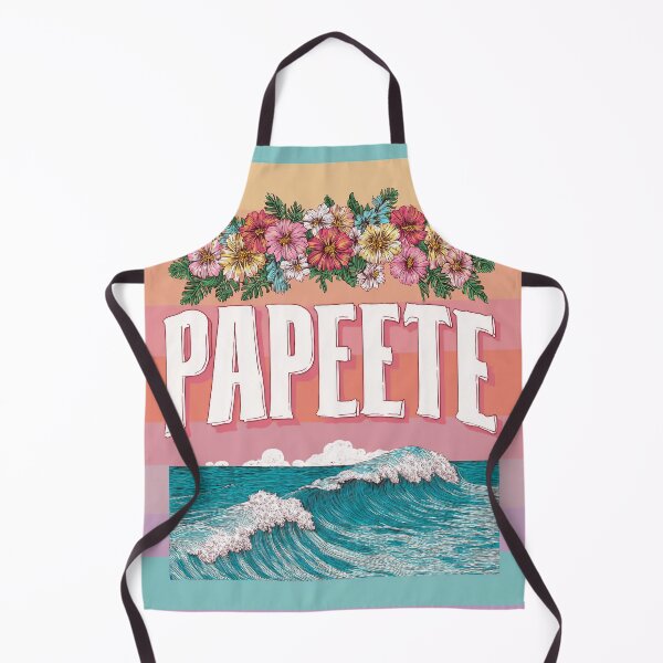 Item preview, Papeete Tahiti motif with flower wreath and waves – Pastel South Seas illustration designed and sold by Meiersbeste.