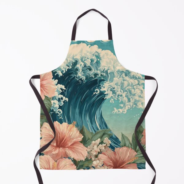 Item preview, Papeete Tahiti Poster with hibiscus flowers and large wave – South Seas beach motif designed and sold by Meiersbeste.