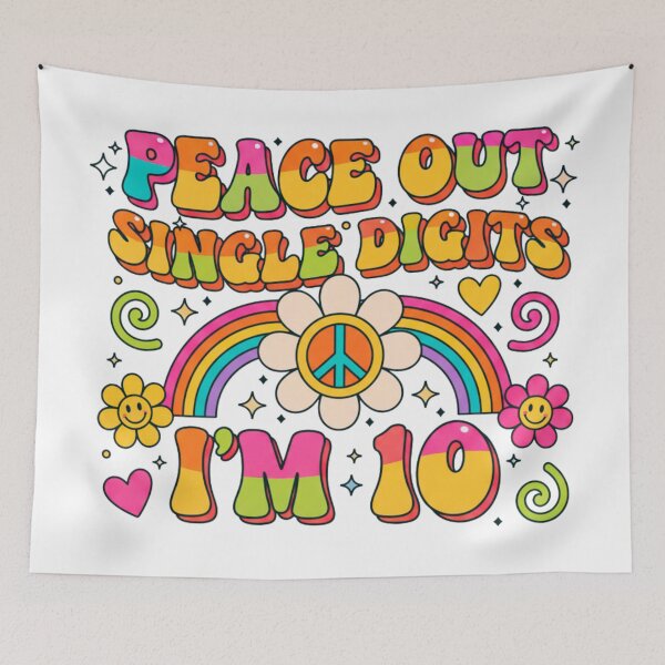 Item preview, “Peace Out Single Digits I’m 10 – 10th Birthday Retro Tie Dye T-Shirt & Gifts” designed and sold by Teetreasure2.